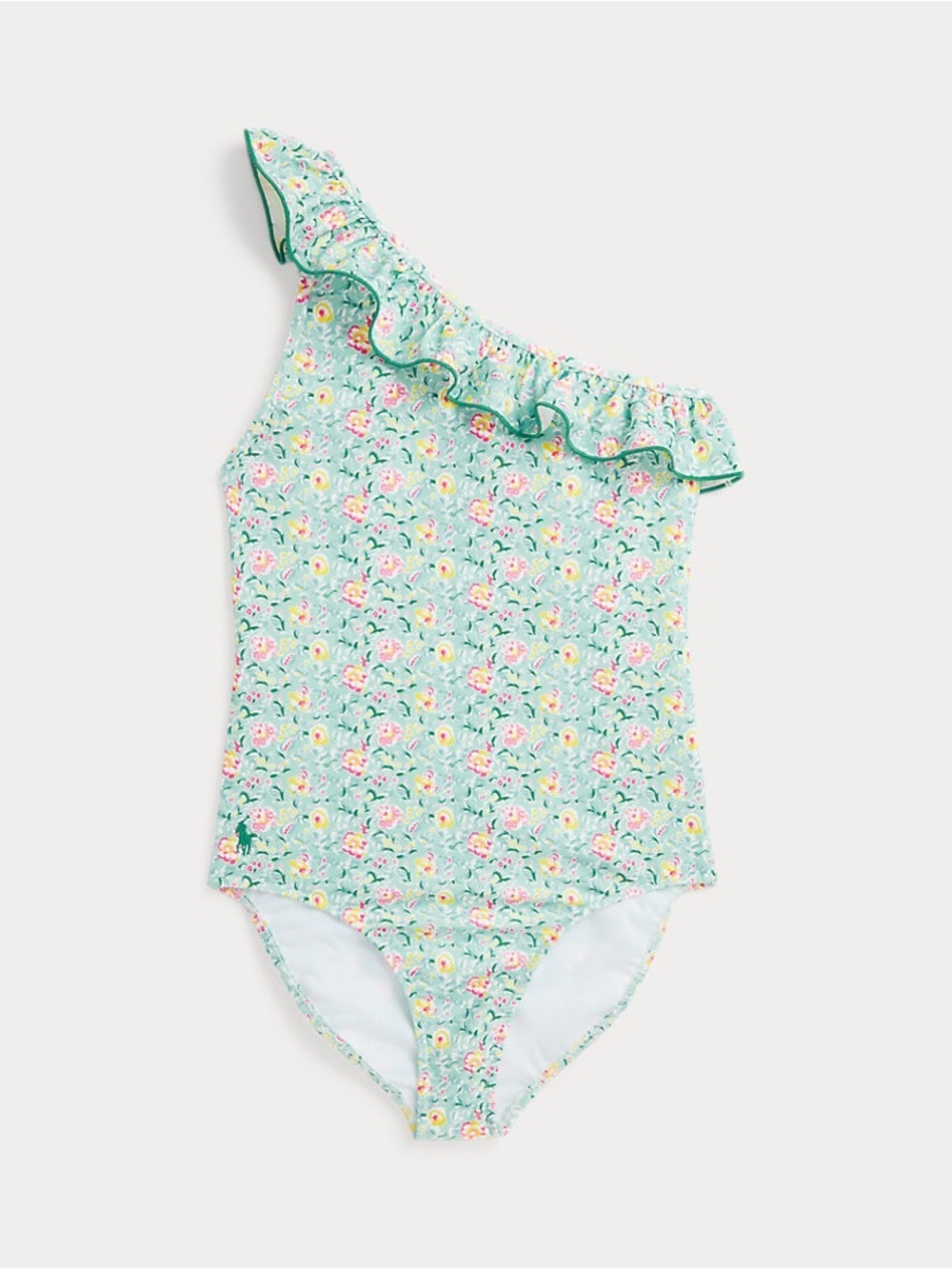 Girls Polo Ralph Lauren Floral One-Shoulder One-Piece Swimsuit Ruffle Size 16